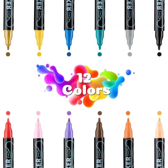 Marker Acrylic 12 Color ,Dual Tip Paint Marker Acrylic 12 Color ,Dual Tip Paint